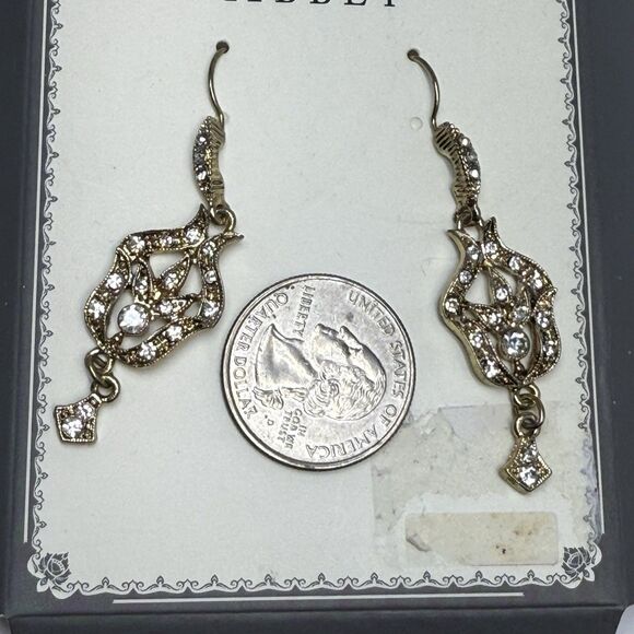 DOWNTON ABBEY Antique Gold Tone Rhinestone Dangle Earrings - Picture 4 of 6